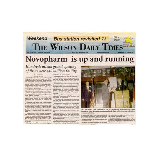 The Wilson daily times article: Novopharm is up and running