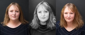 three different pictures of the same woman, show how our inner state affects our appearance